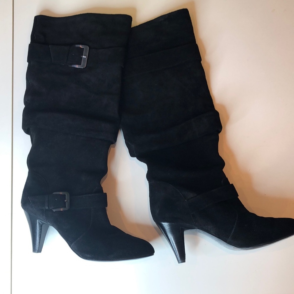 GIANNI BINI Tall Black Suede Women's Slouchy Boots heels size 7.5 M unworn